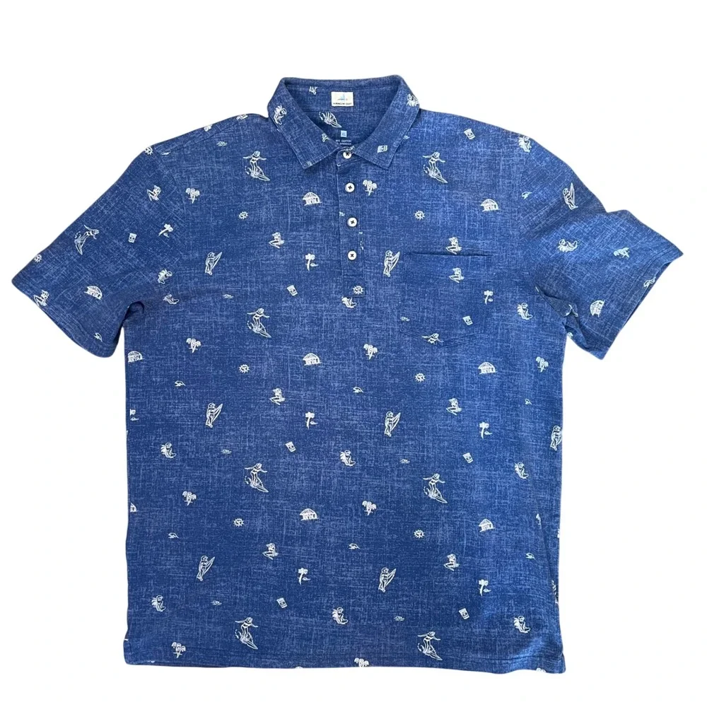 Johnnie-O Hangin Out Buddy Polo Shirt Mens XL Oceanside Blue Hula Girl Kapalua